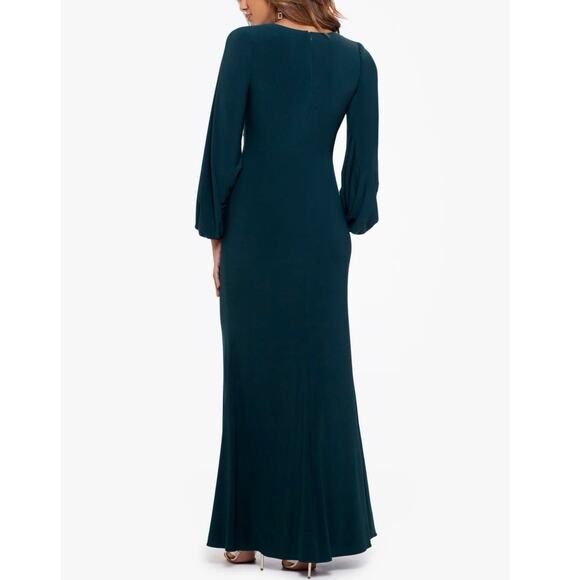 Betsy & Adam Hadley Floor Length Stretch Knit Gown Dress Forest Green Size 4 - Picture 5 of 16